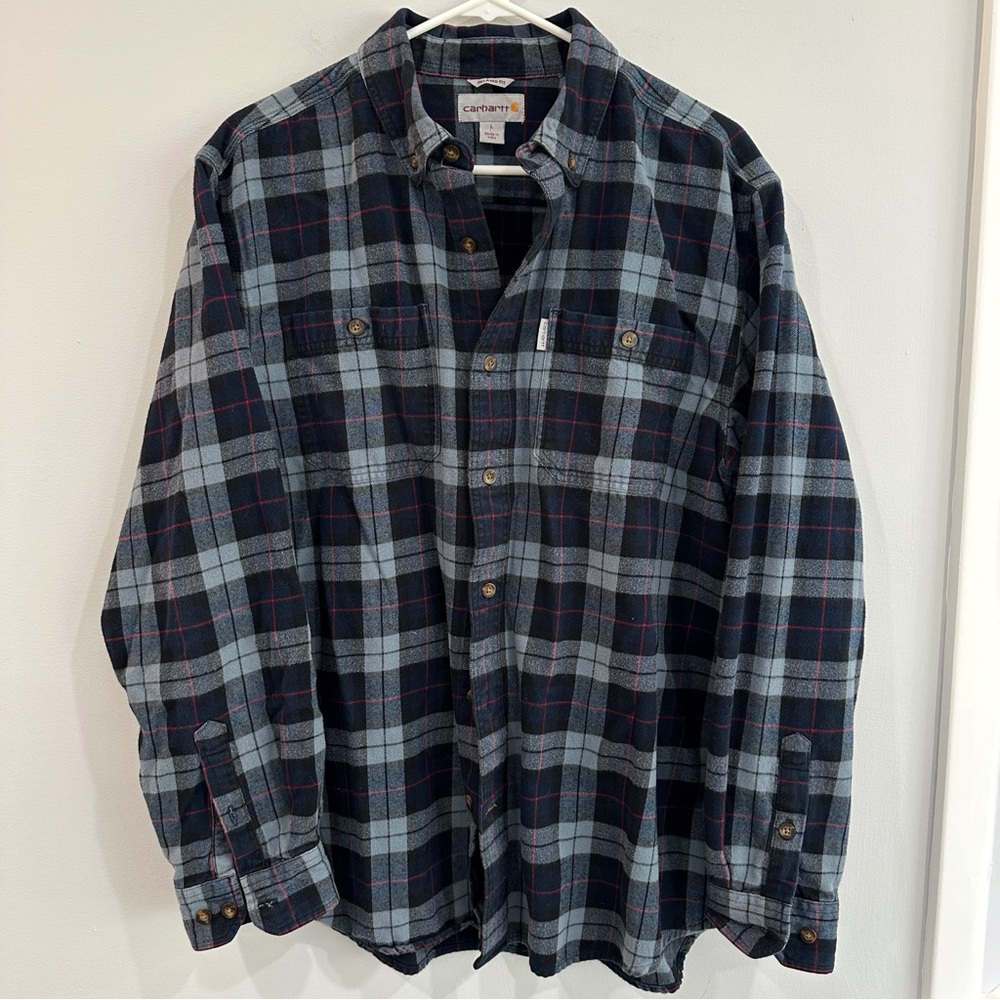 Carhartt Blue Plaid Button Down Flannel